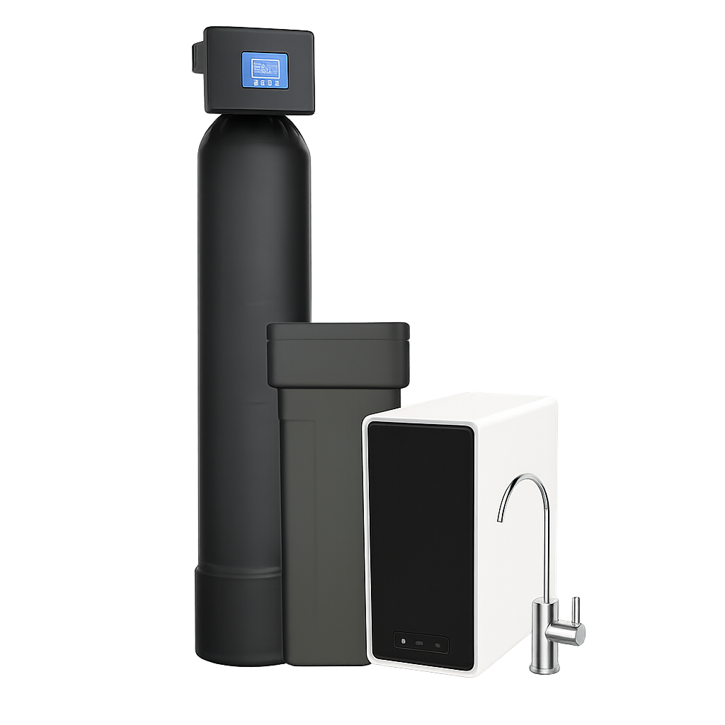 Experienced technician testing household water lines before installing advanced whole-home filtration equipment