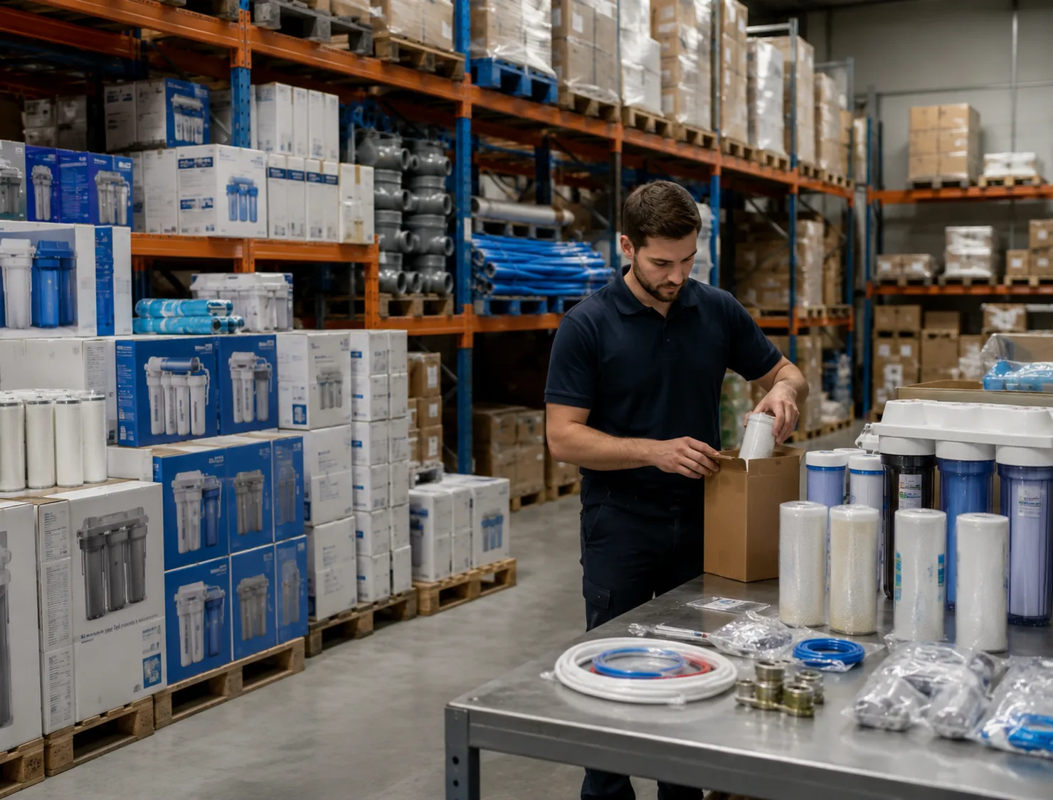 Homeowner comparing under-sink and whole-house water filter options during kitchen planning