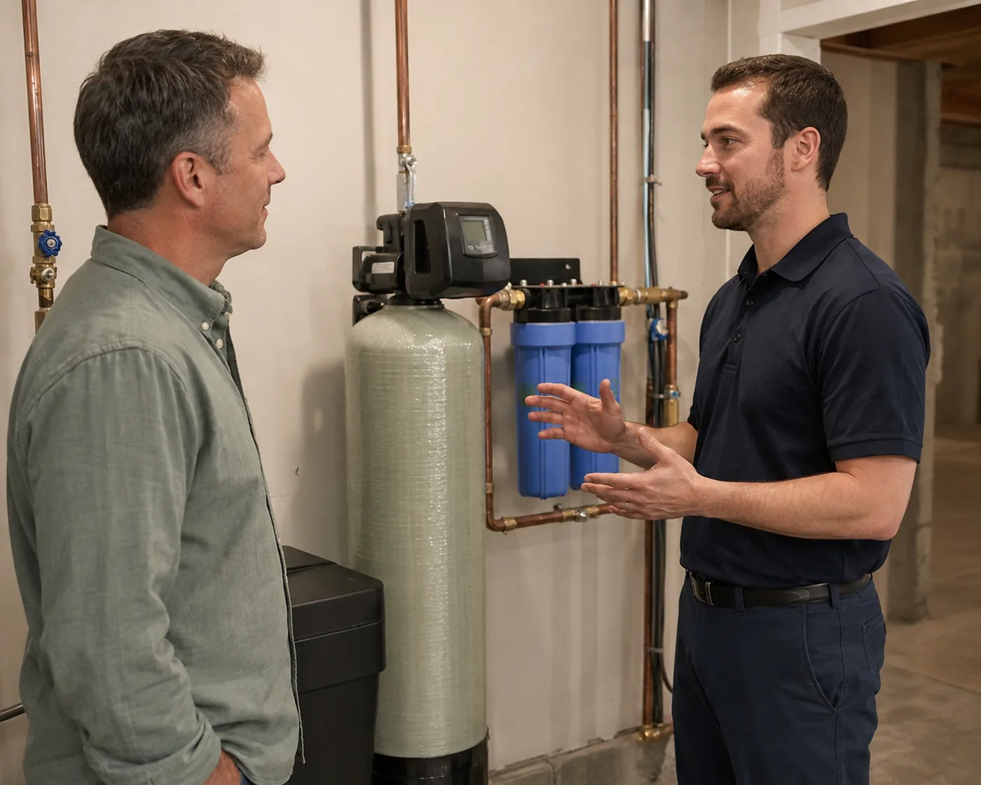 Whole Home Water Filtration System in Fuquay-Varina - NC being installed beside a residential main water line